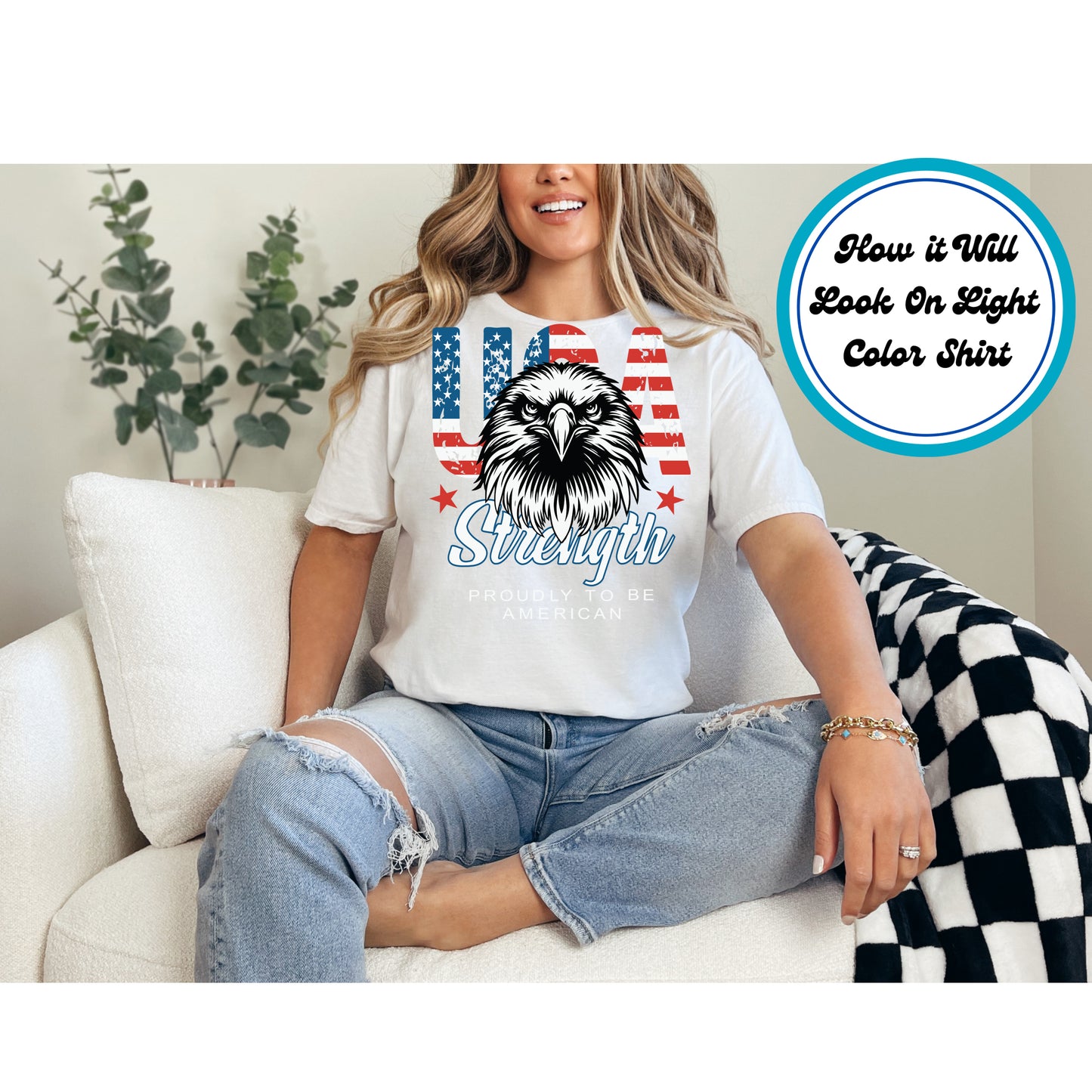 4th Of July DTF Transfer Iron On Heat Transfer - Ready to Press, USA Strength Eagle DTF Transfer 8022