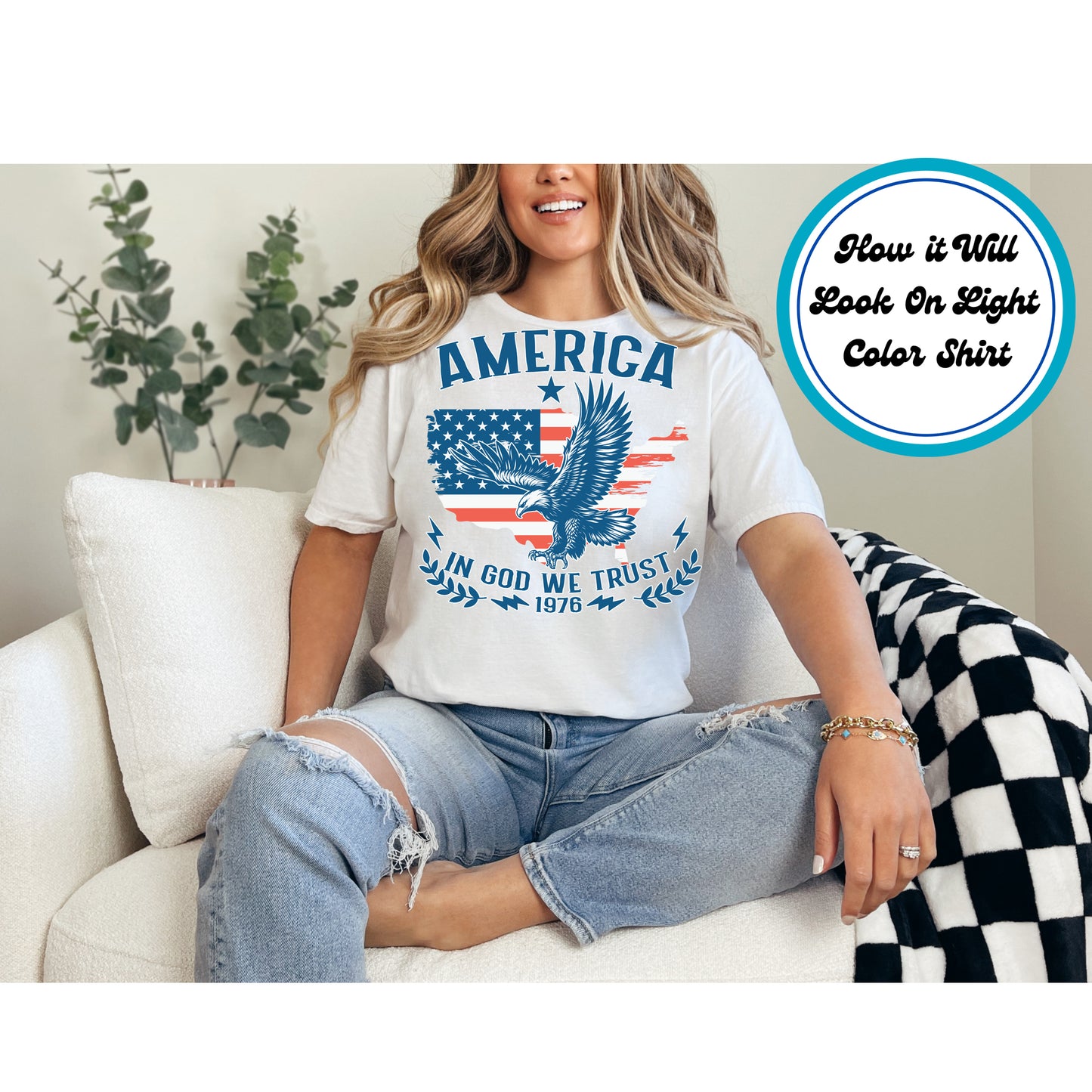 4th Of July DTF Transfer Iron On Heat Transfer - Ready to Press, In God We Trust Eagle DTF Transfer 8025