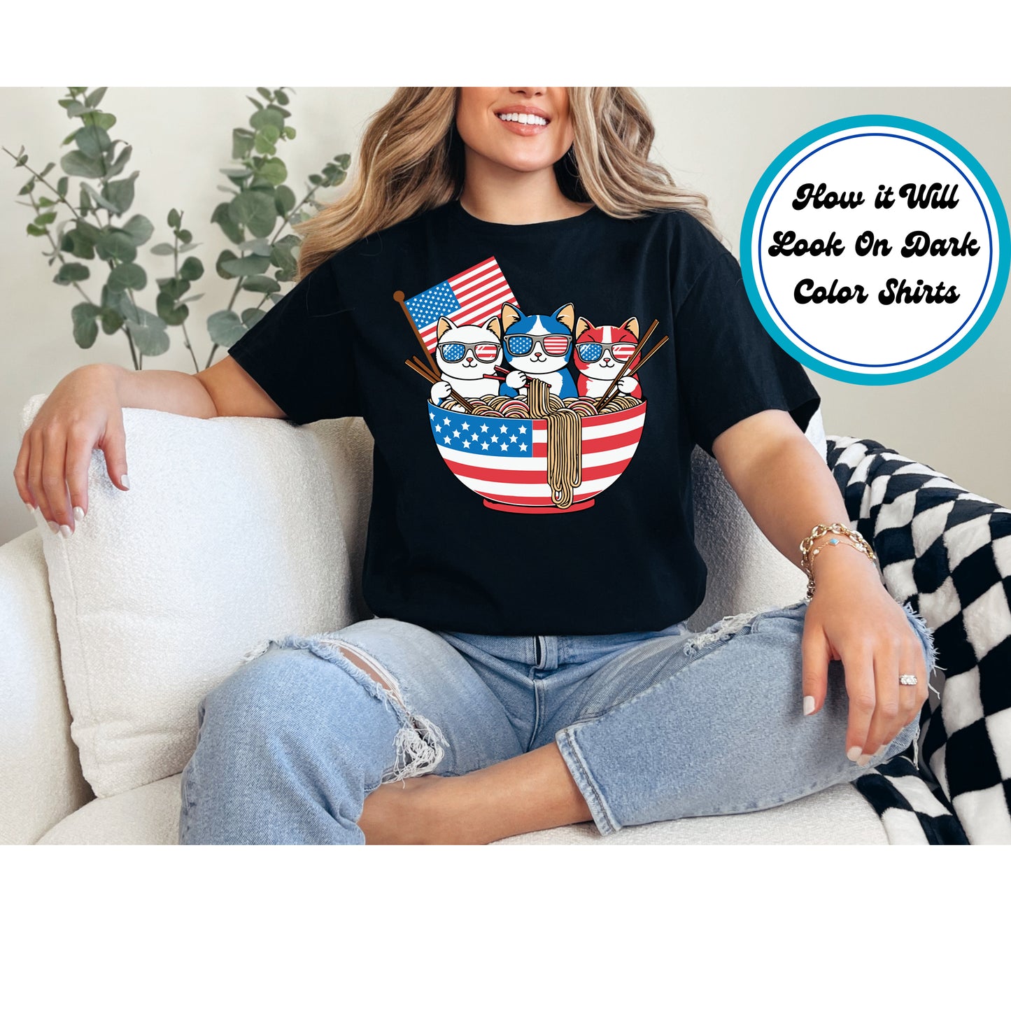 4th Of July DTF Transfer Iron On Heat Transfer - Ready to Press, Patriotic Noodle Cats DTF Transfer 8032