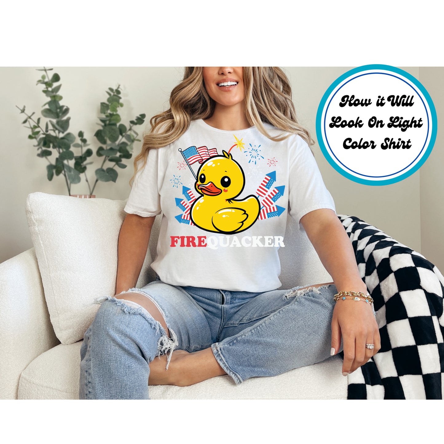 4th Of July DTF Transfer Iron On Heat Transfer - Ready to Press, Firequacker Duck DTF Transfer 8035