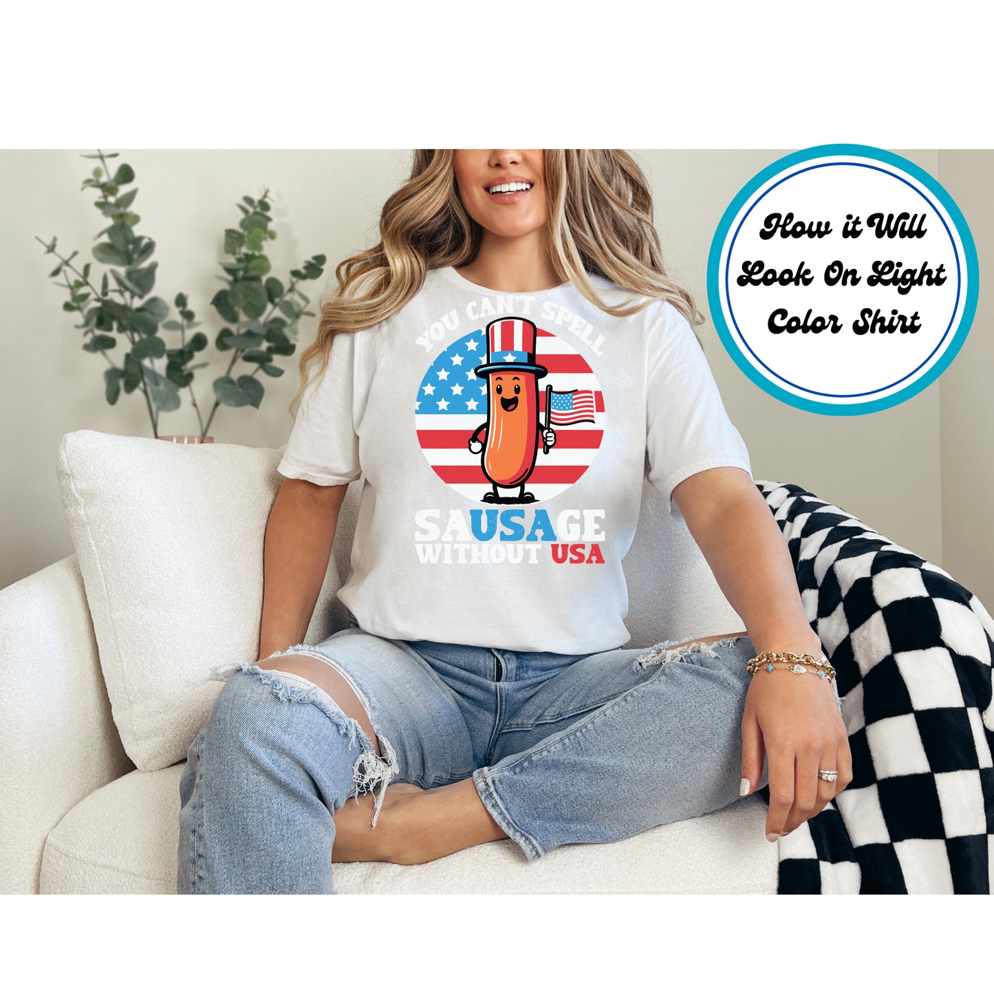 4th Of July DTF Transfer Iron On Heat Transfer - Ready to Press, You Can't Spell Sausage Without USA DTF Transfer 8040