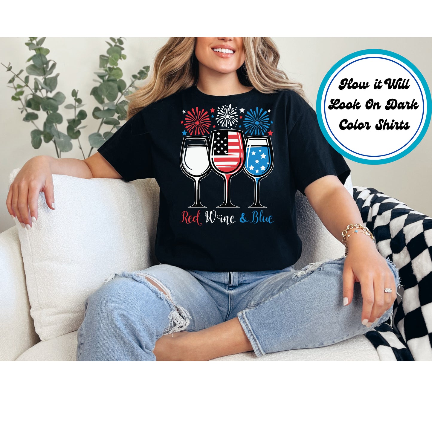 4th Of July DTF Transfer Iron On Heat Transfer - Ready to Press, Red Wine and Blue DTF Transfer 8043