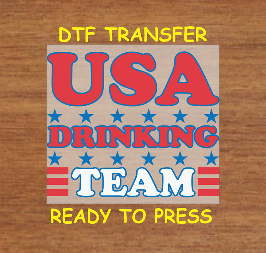USA Drinking Team text in red, white, and blue with stars and patriotic stripes.