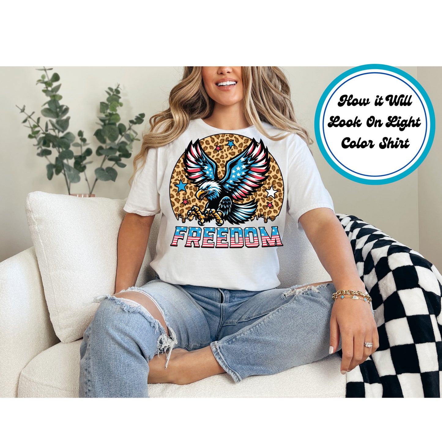 4th Of July DTF Transfer Iron On Heat Transfer - Ready to Press, Leopard Freedom Eagle DTF Transfer 8050
