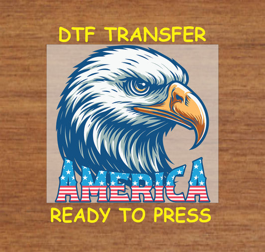 Detailed eagle head with America text in red, white, and blue stars and stripes.