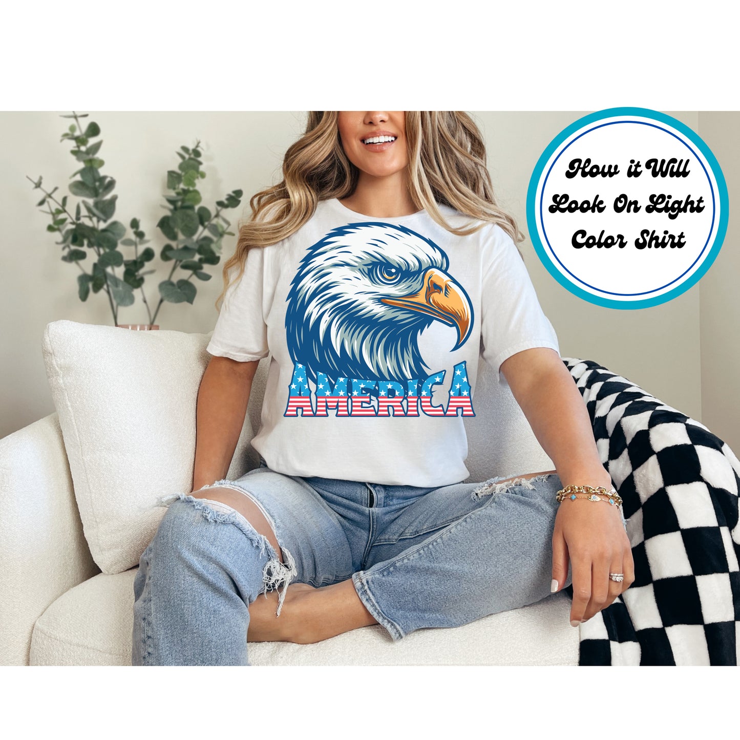 4th Of July DTF Transfer Iron On Heat Transfer - Ready to Press, Patriotic Eagle Head DTF Transfer 8056