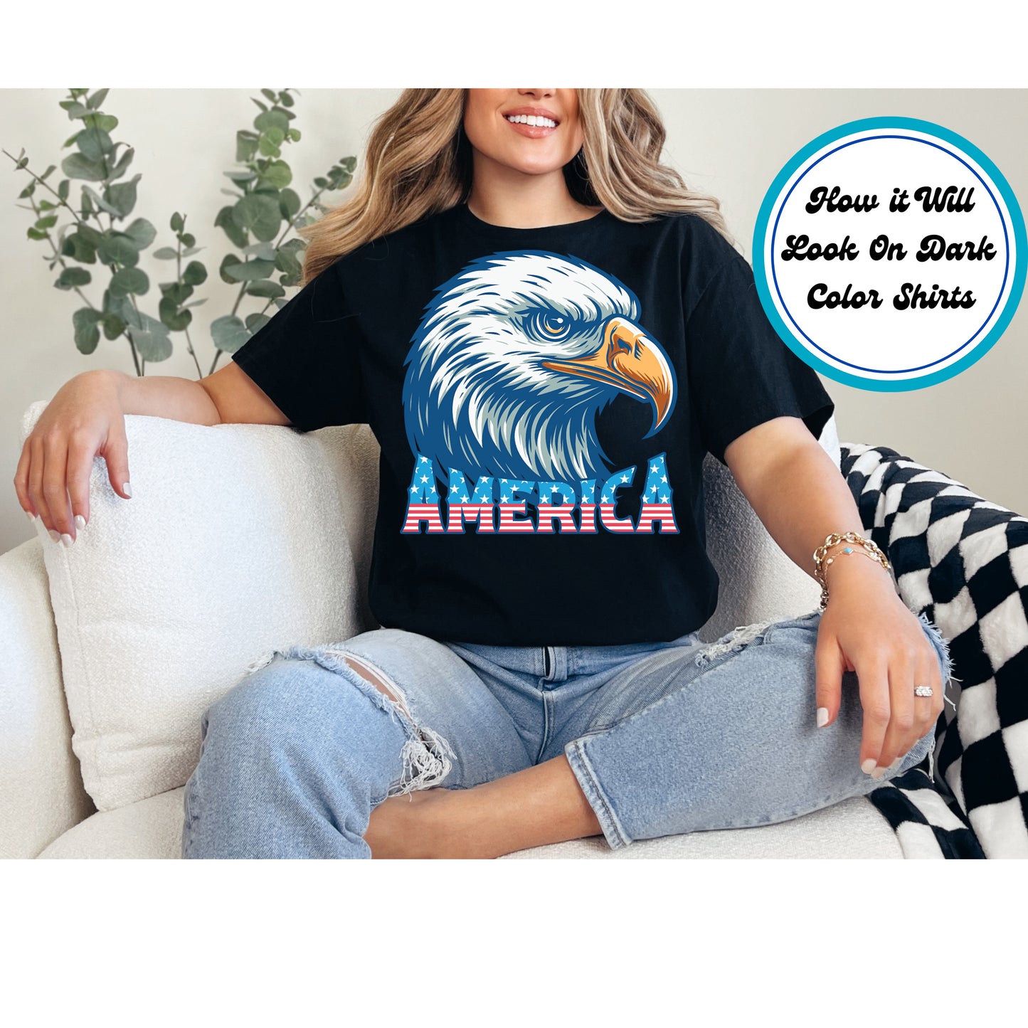 4th Of July DTF Transfer Iron On Heat Transfer - Ready to Press, Patriotic Eagle Head DTF Transfer 8056