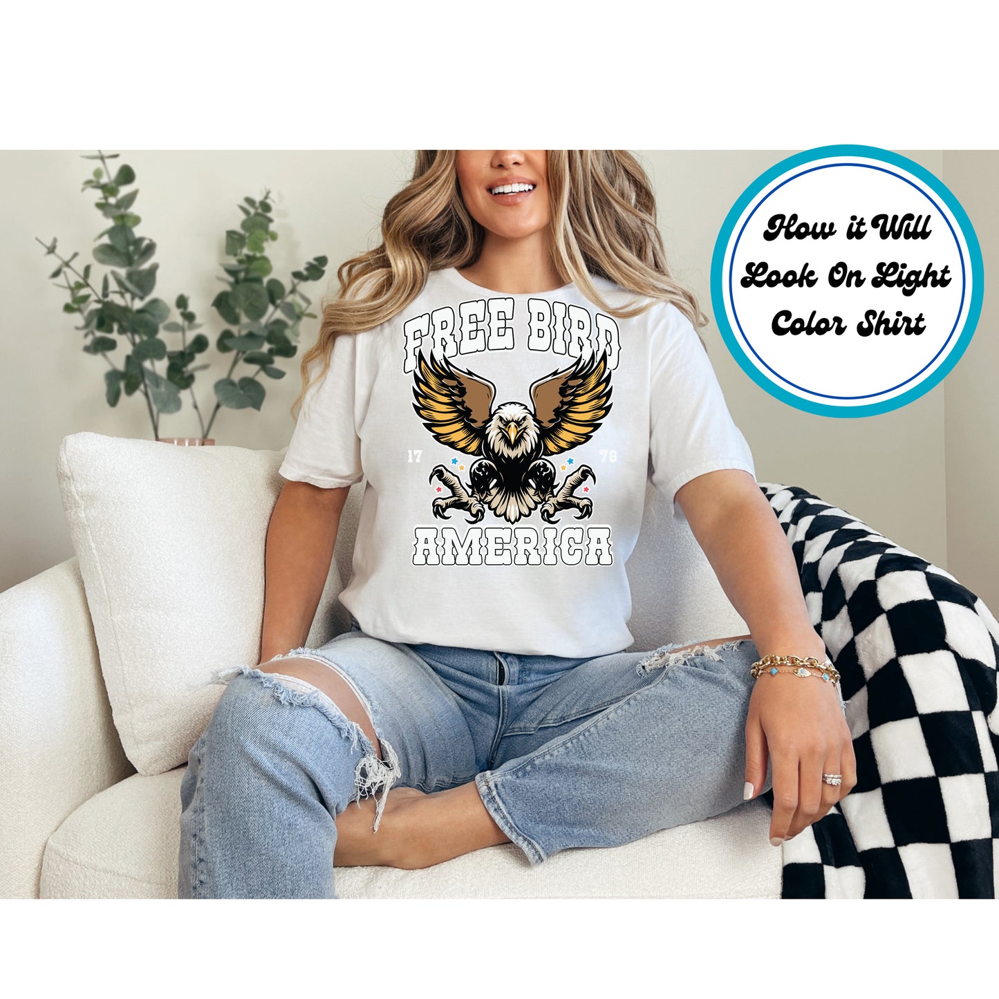 4th Of July DTF Transfer Iron On Heat Transfer - Ready to Press, Free Bird America DTF Transfer 8059