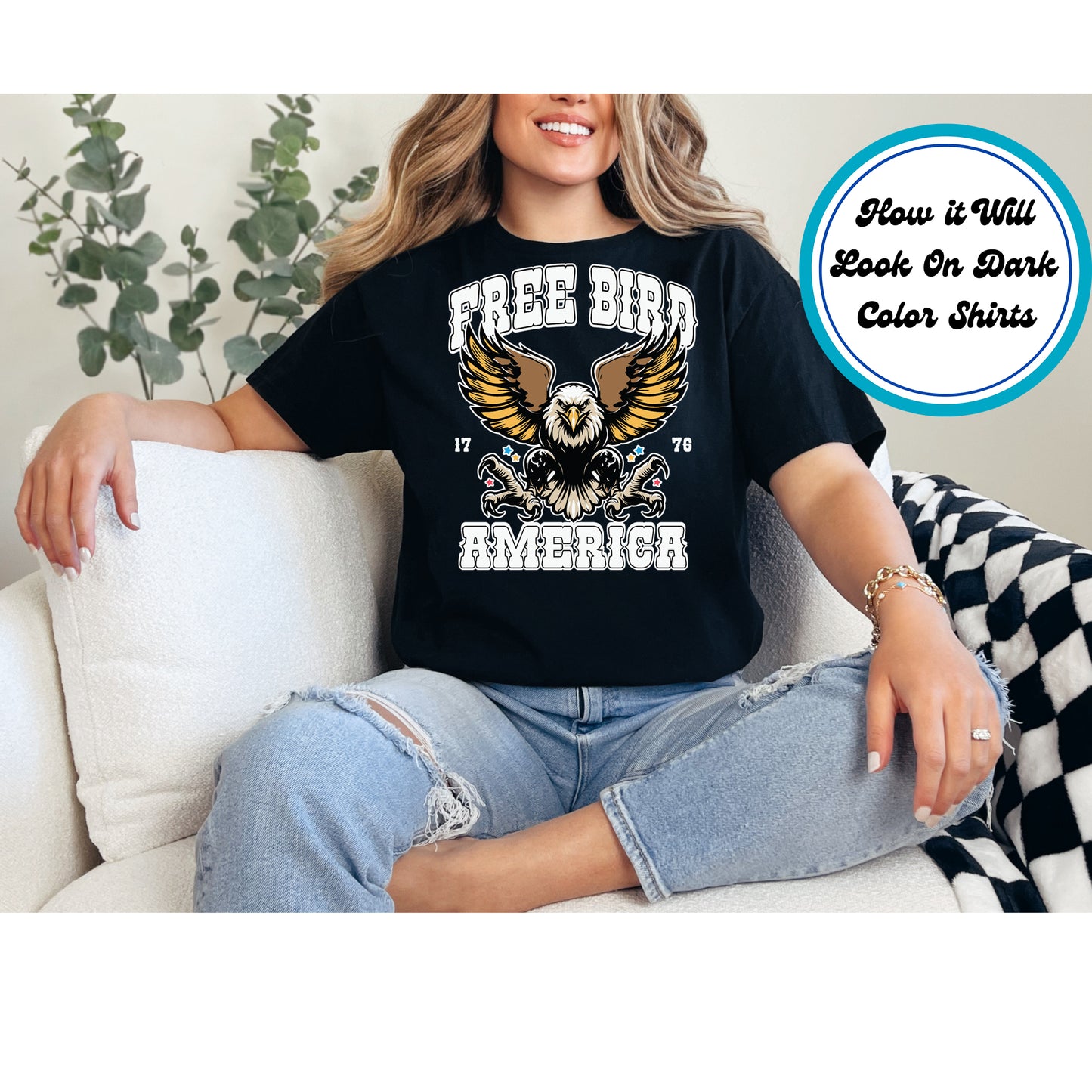 4th Of July DTF Transfer Iron On Heat Transfer - Ready to Press, Free Bird America DTF Transfer 8059