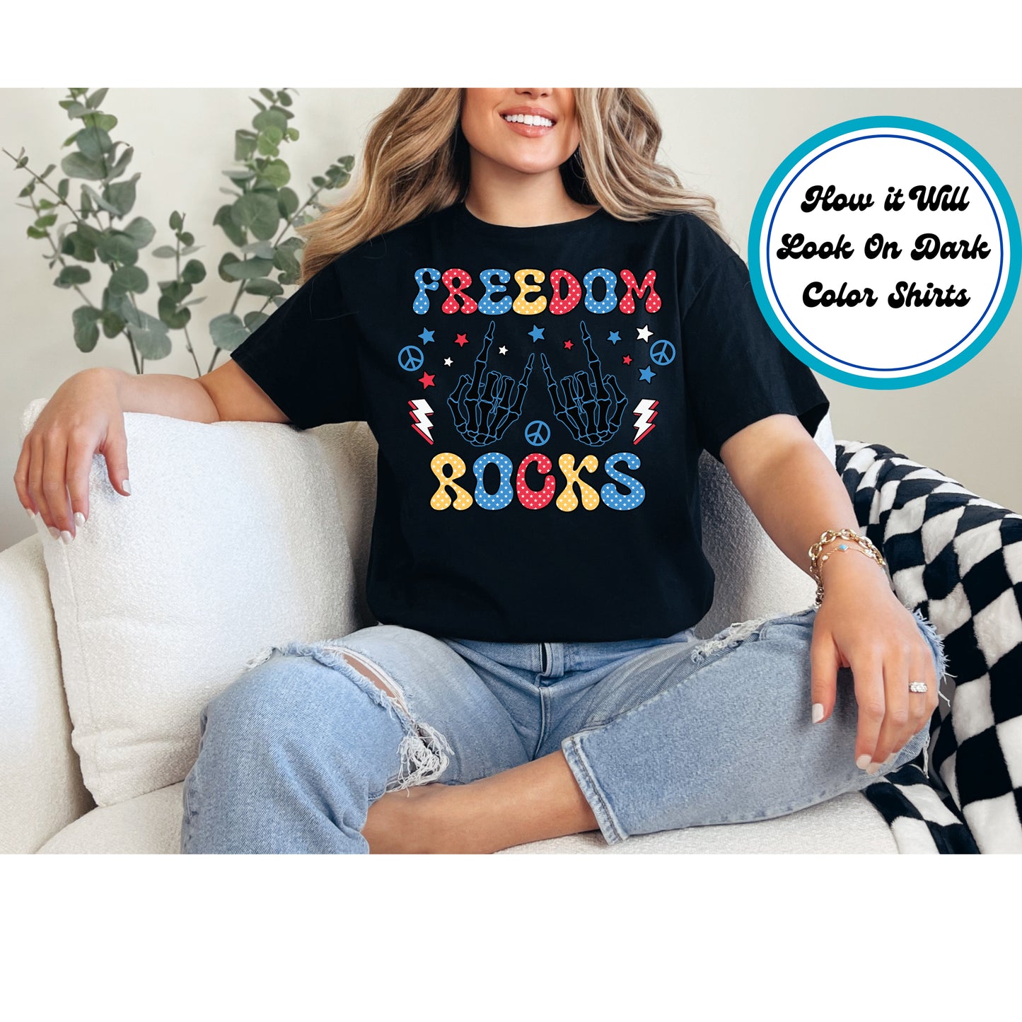 4th Of July DTF Transfer Iron On Heat Transfer - Ready to Press, Freedom Rocks Skeleton DTF Transfer 8068