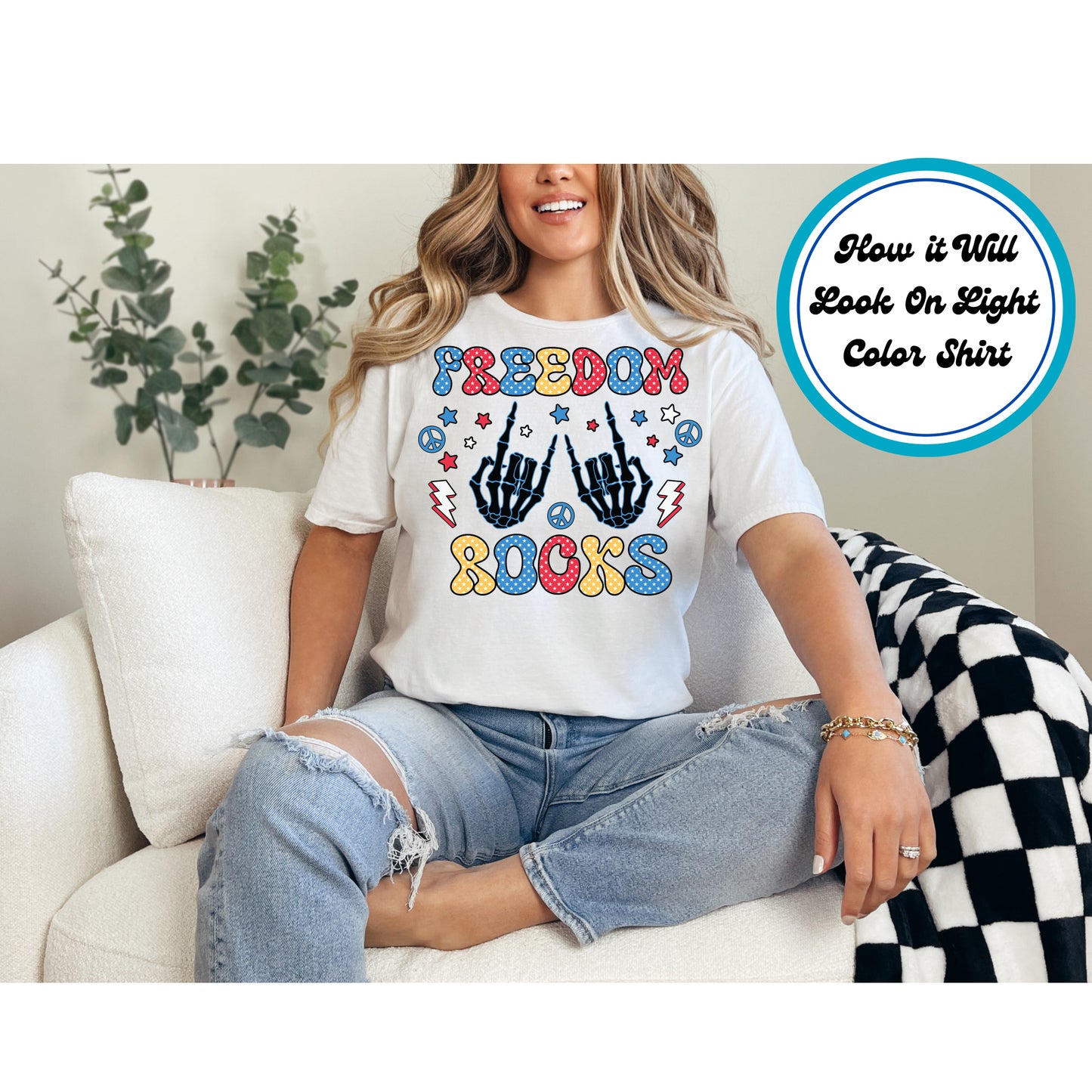 4th Of July DTF Transfer Iron On Heat Transfer - Ready to Press, Freedom Rocks Skeleton DTF Transfer 8068