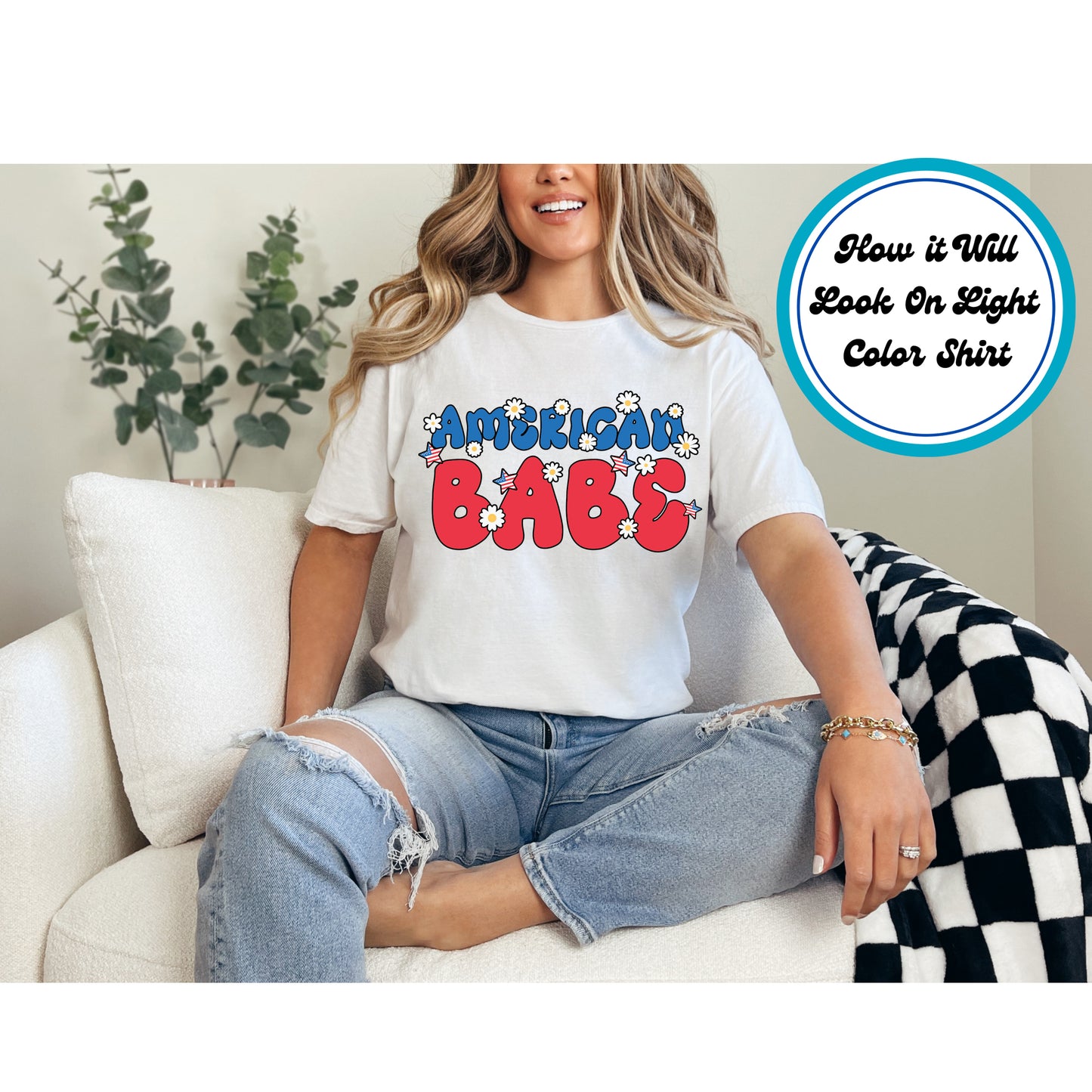 4th Of July DTF Transfer Iron On Heat Transfer - Ready to Press, American Babe DTF Transfer 8080
