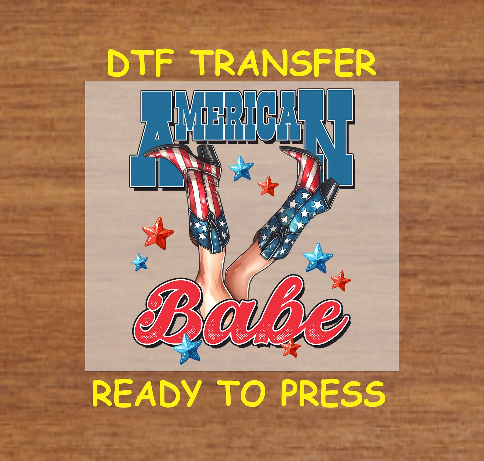 Cowgirl boots with stars and stripes and American Babe text.