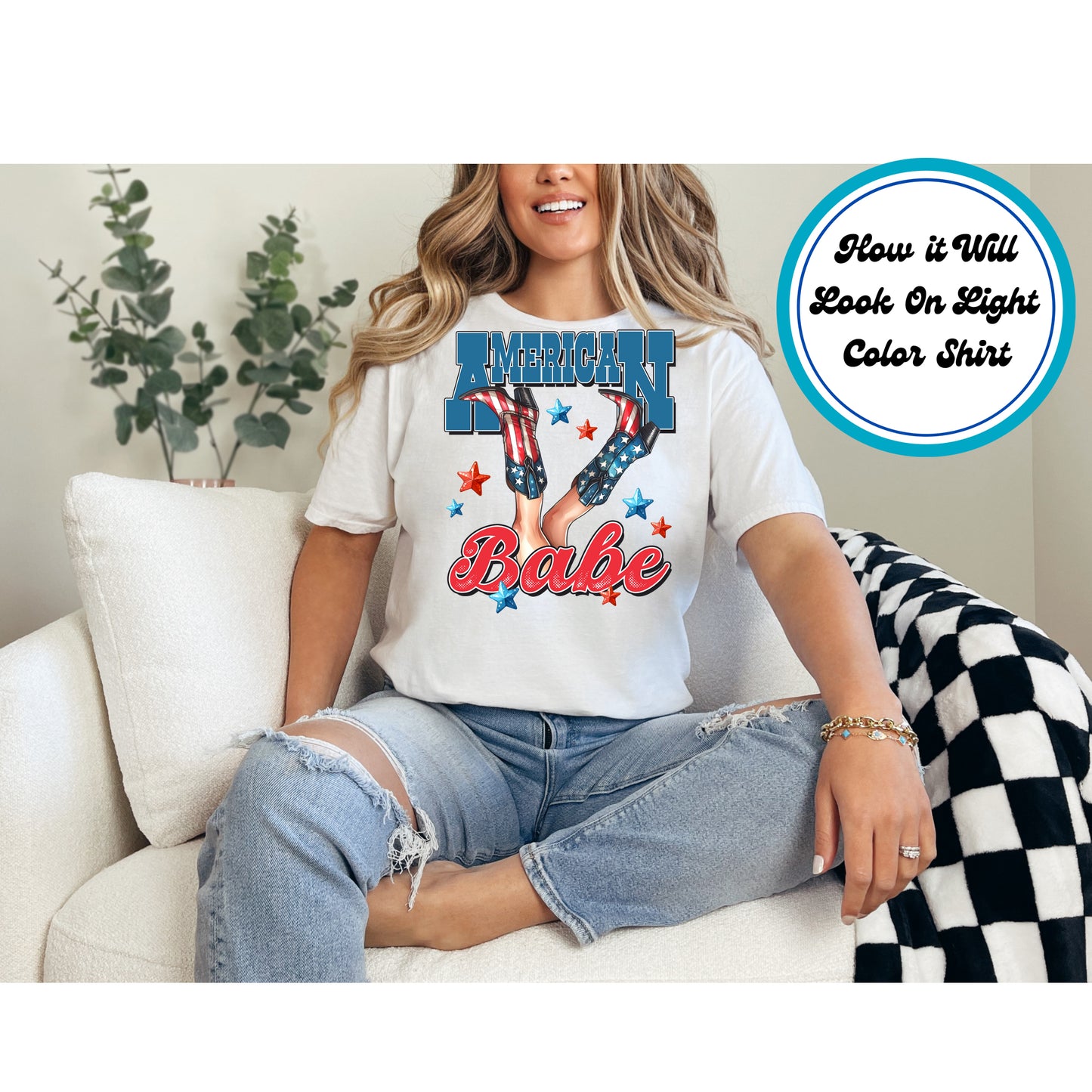 4th Of July DTF Transfer Iron On Heat Transfer - Ready to Press, American Babe DTF Transfer 8082