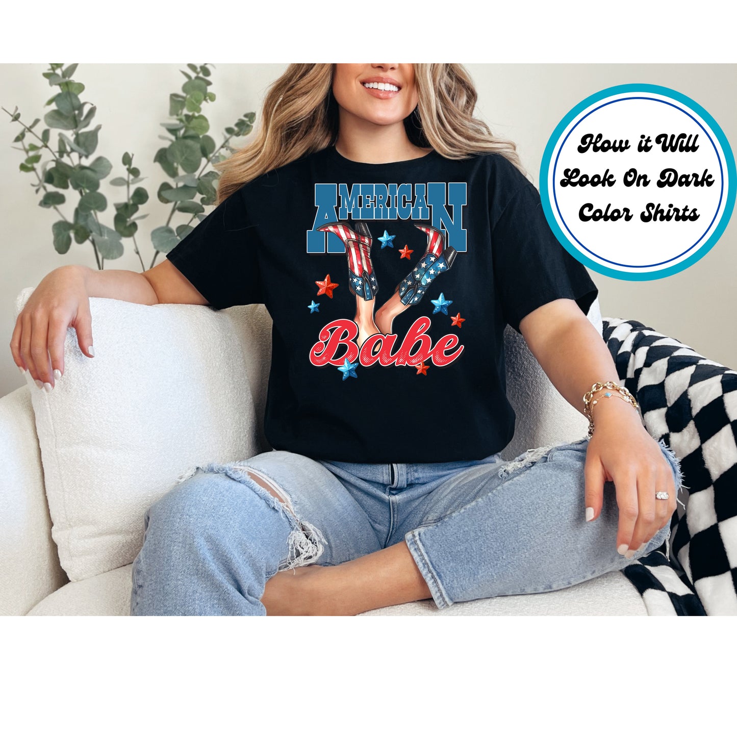 4th Of July DTF Transfer Iron On Heat Transfer - Ready to Press, American Babe DTF Transfer 8082