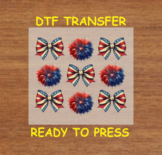 Mini sheet with patriotic bows and pom poms in red, white, and blue.