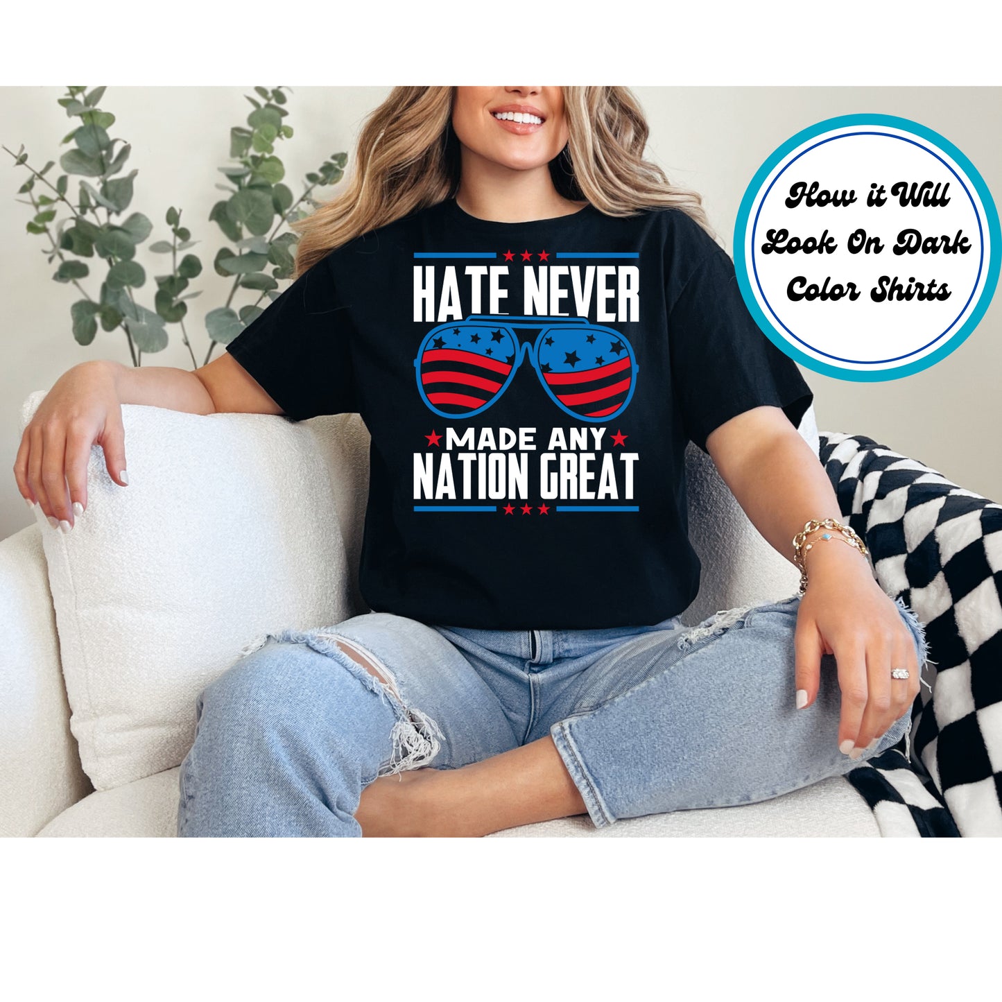 4th Of July DTF Transfer Iron On Heat Transfer - Ready to Press, Hate Never Made Any Nation Great DTF Transfer 8127