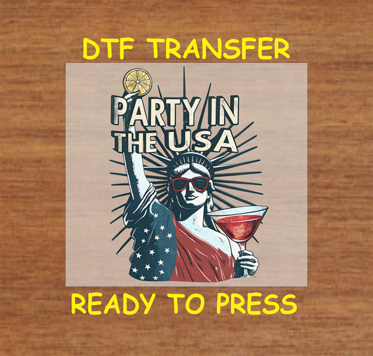 Statue of Liberty holding cocktail with Party in the USA text.

