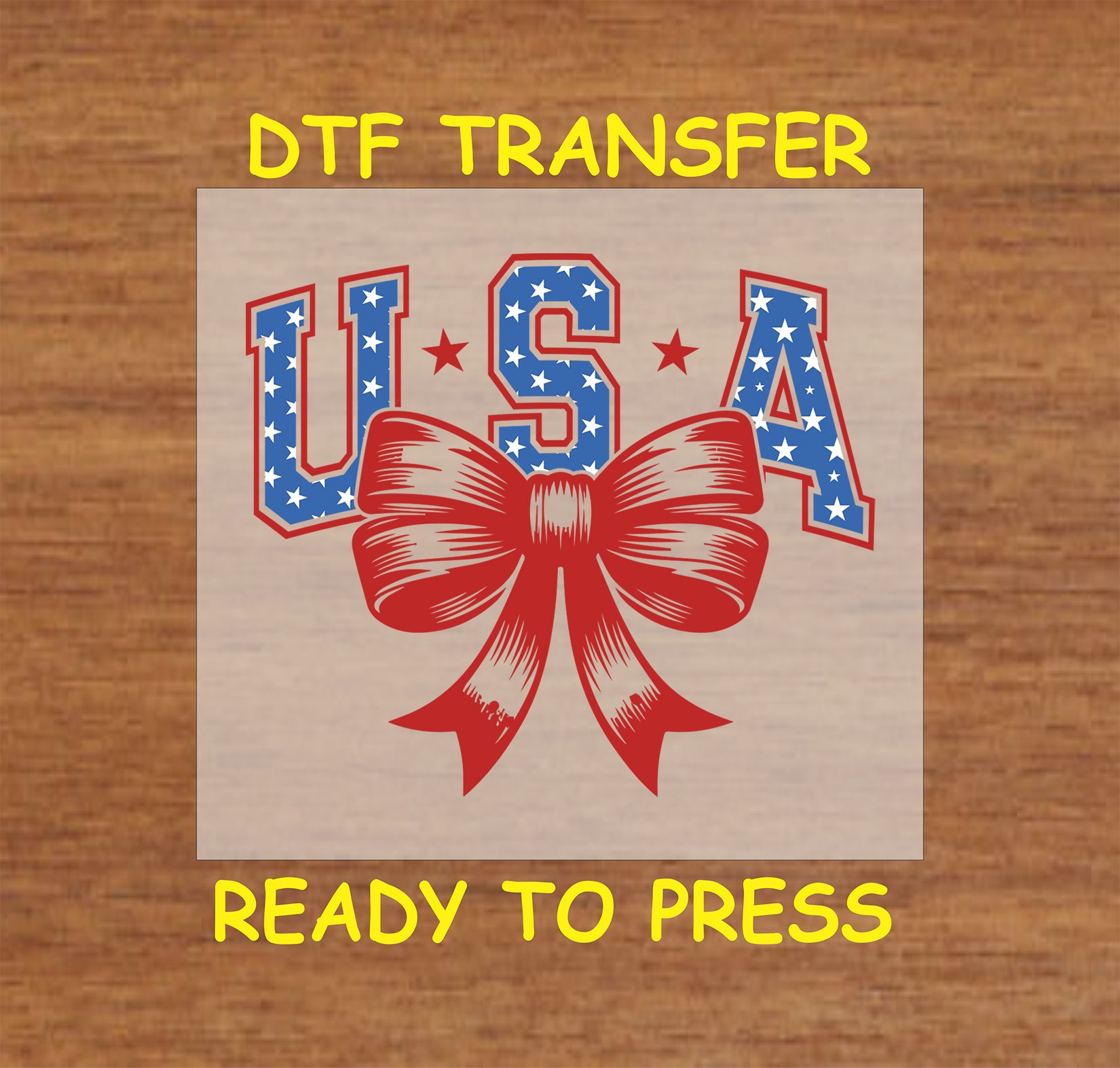 USA letters with stars and a red bow in the center.