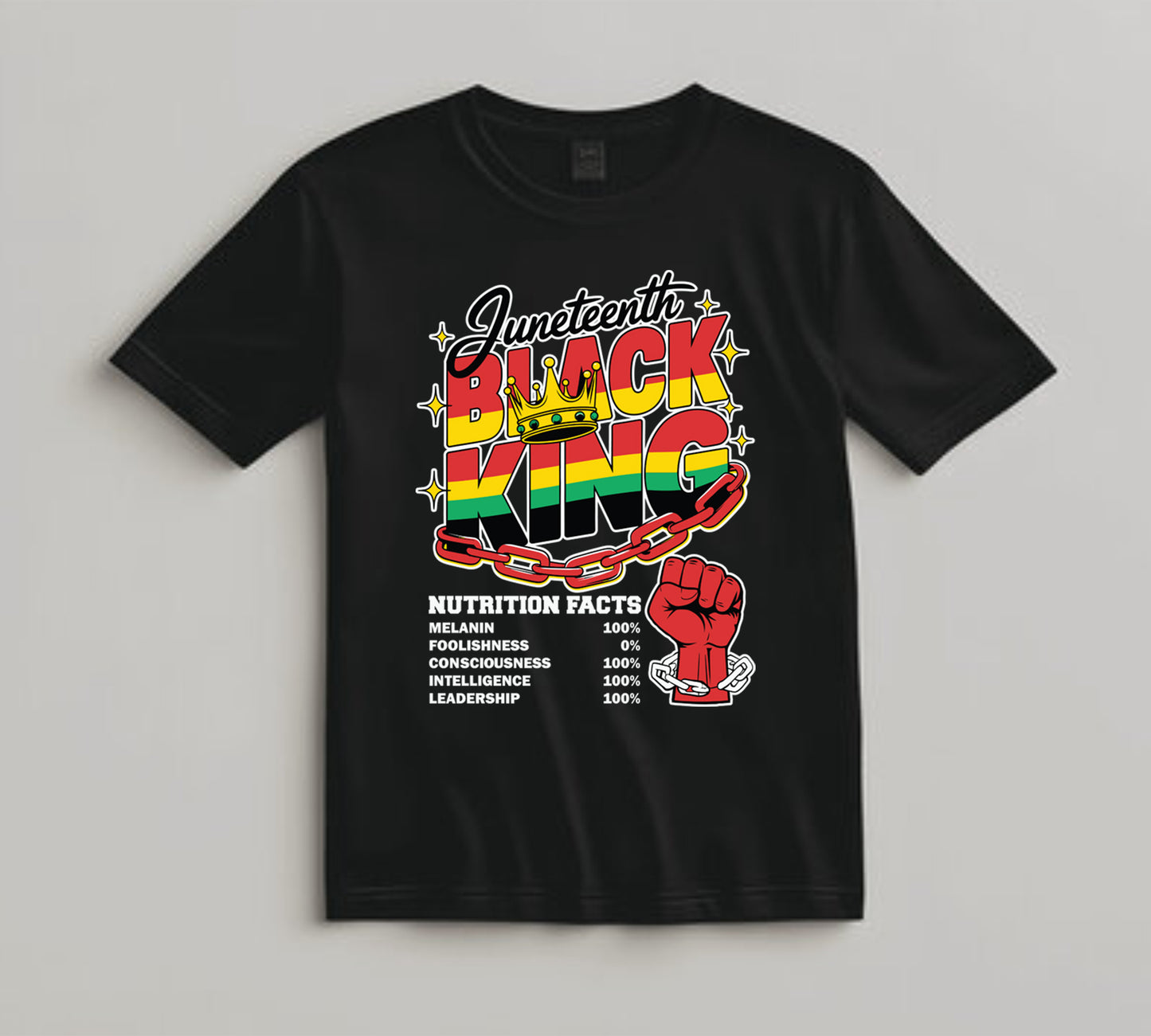 Juneteenth DTF Transfer Iron On Heat Transfer - Ready to Press, Black King Nutrition Facts DTF Transfer 8233