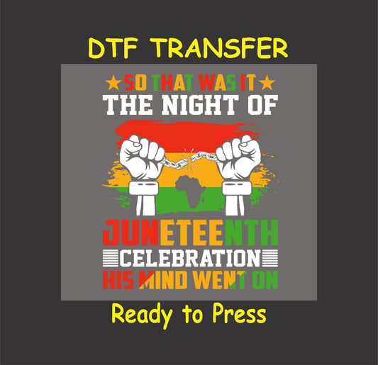 Juneteenth DTF transfer with broken chains and red yellow green background.