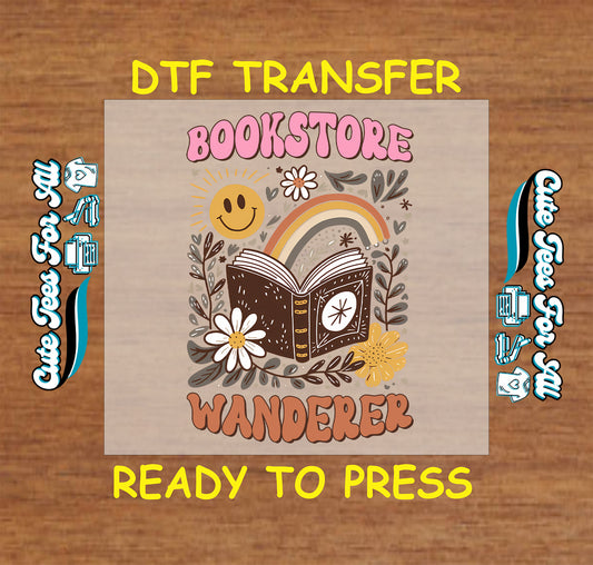 Book Lover DTF Transfer Iron On Heat Transfer - Ready to Press, Bookstore Wanderer DTF Transfer 8528