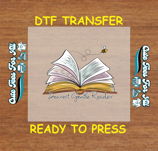 Open book with pastel pages and a flying bee above the words “Dearest Gentle Reader”