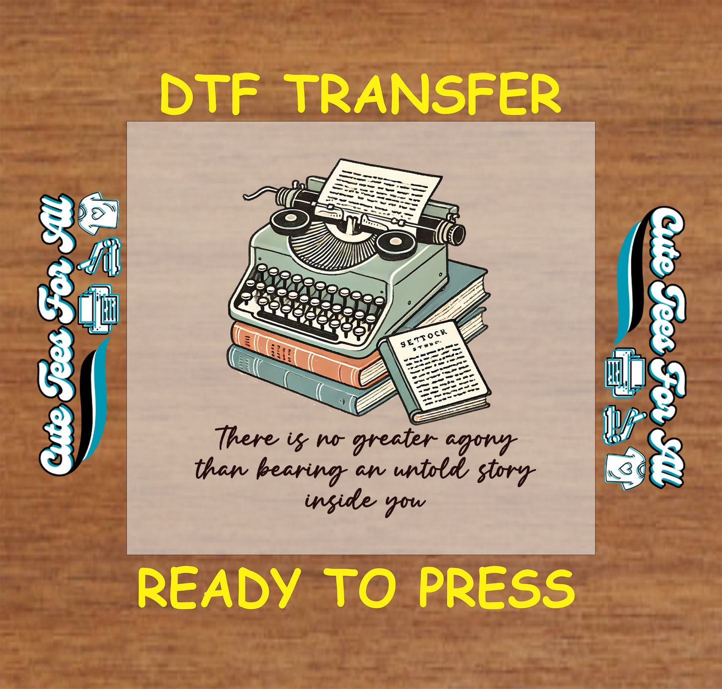 Retro typewriter on books with quote about untold stories inside you.