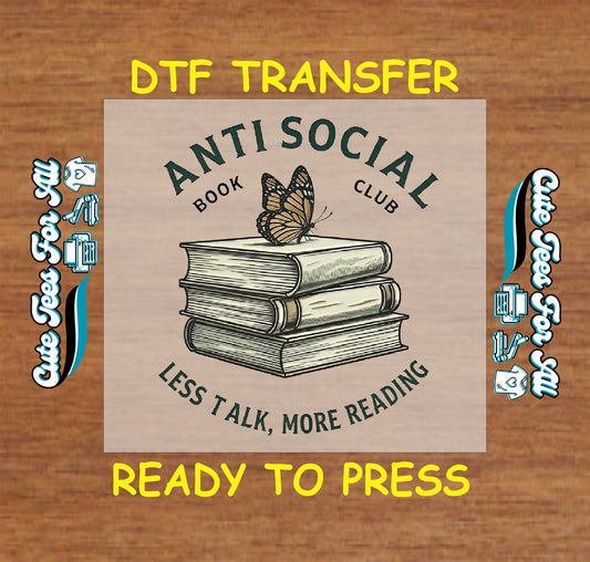 Vintage book stack with butterfly and “Anti Social Book Club” text.
