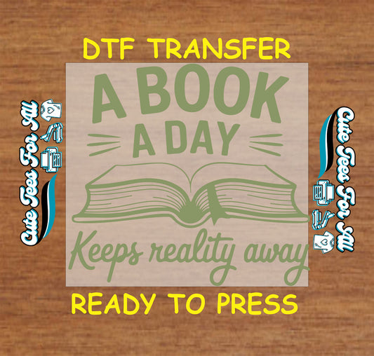 Minimalist open book with phrase “A Book a Day Keeps Reality Away”