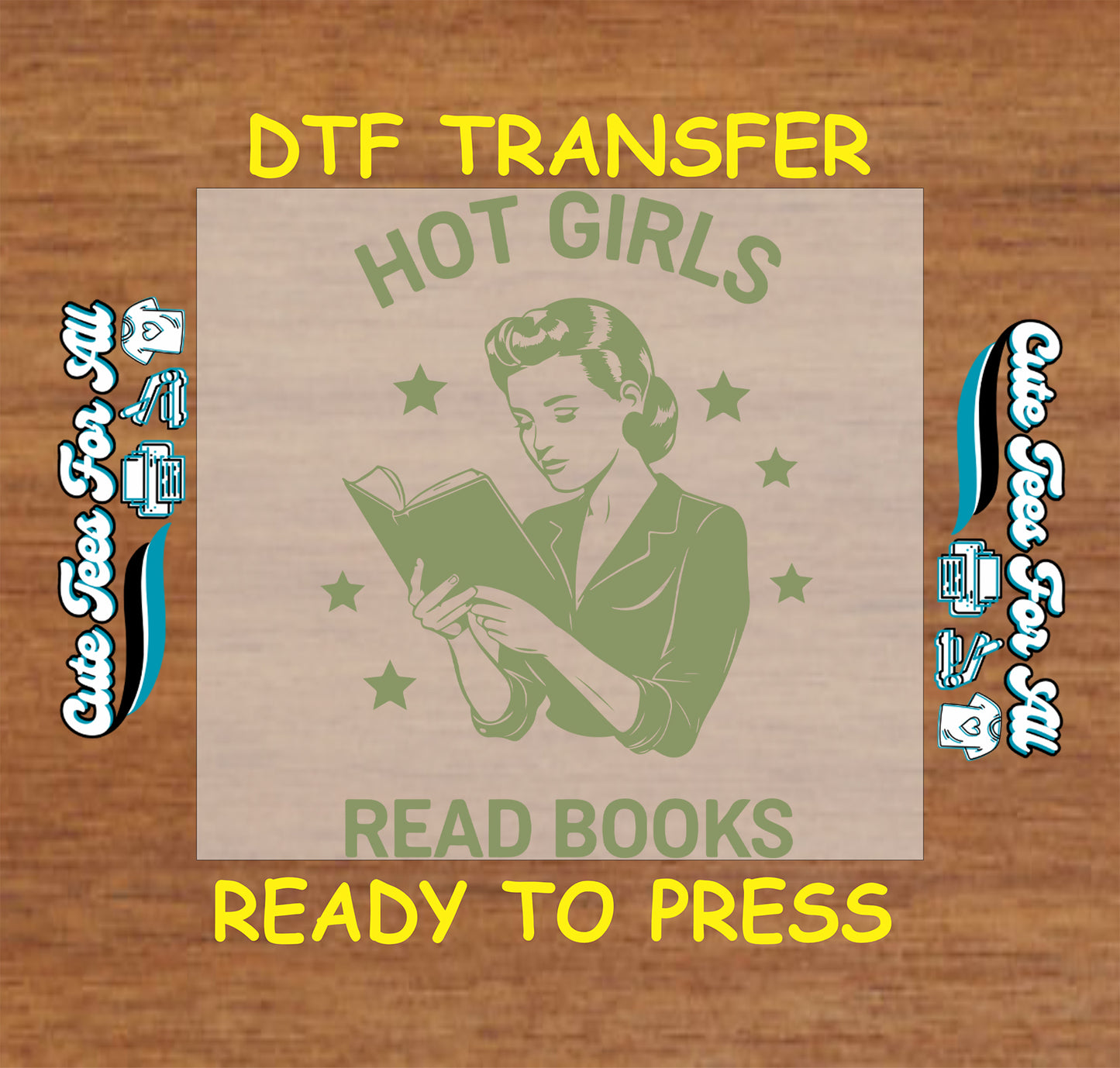Green retro woman reading with “Hot Girls Read Books” text.