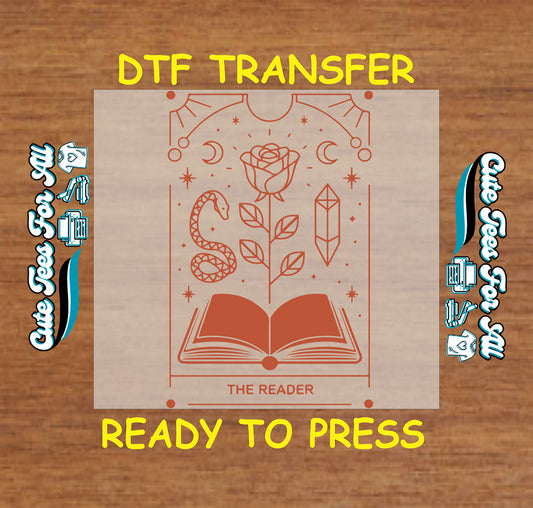 Terracotta DTF with rose, snake, crystal, and celestial accents.