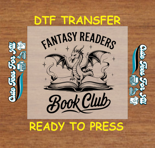 Black dragon rising from open book with “Fantasy Readers Book Club” text.