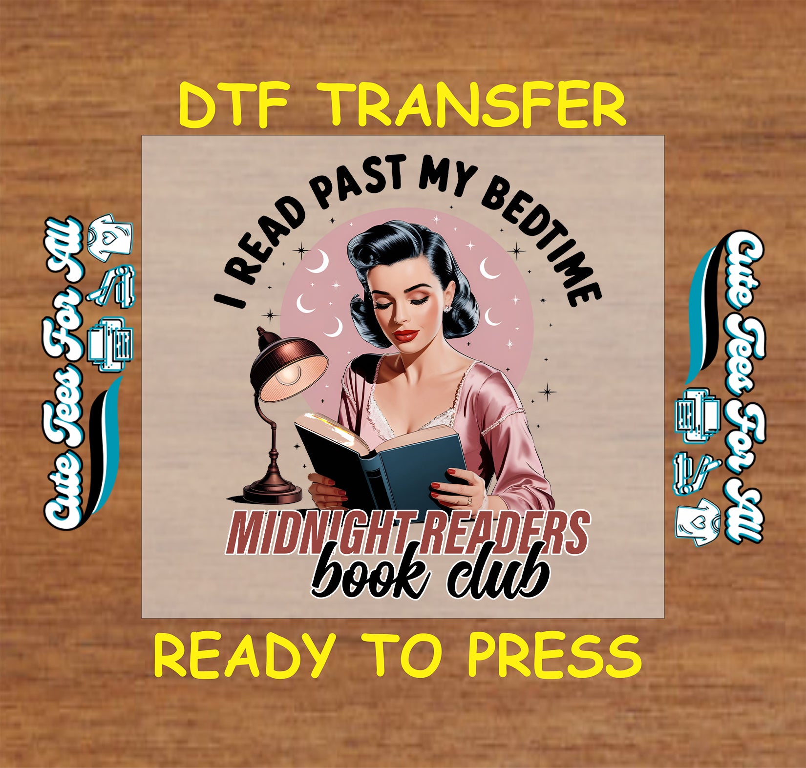 Vintage woman reading a book by lamp with "I Read Past My Bedtime – Midnight Readers Book Club"