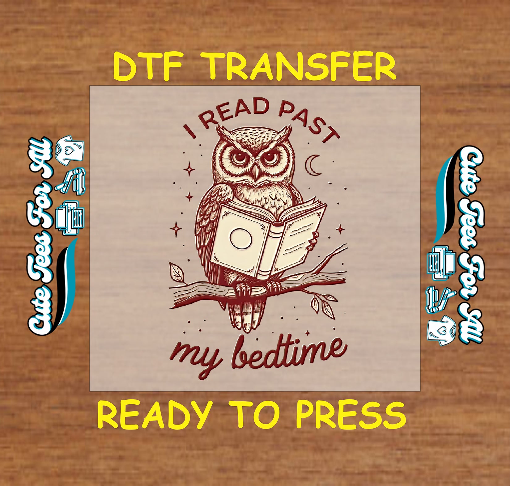 Owl holding open book while perched on a branch, text reads "I Read Past My Bedtime"