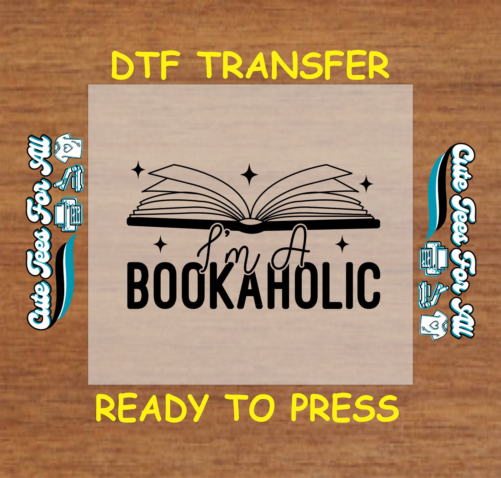Open book with sparkles and text that says “I’m a Bookaholic”