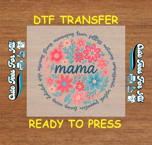 Mom DTF Transfer Iron On Heat Transfer - Ready to Press, Floral Mama DTF Transfer 8776