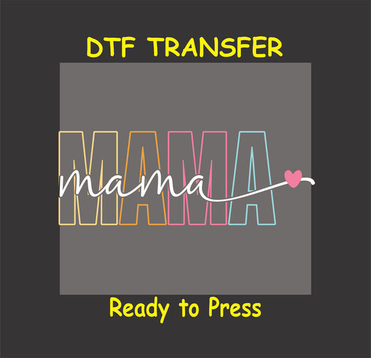 Pastel outlined “MAMA” with white script overlay and pink heart flourish.