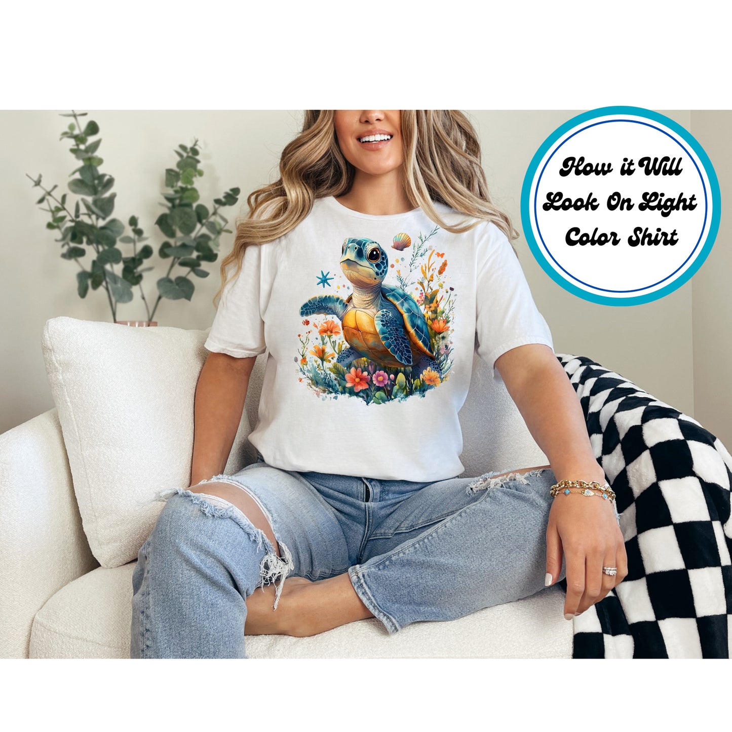 Summer DTF Transfer Iron On Heat Transfer - Ready to Press, Floral Sea Turtle DTF Transfer 8964