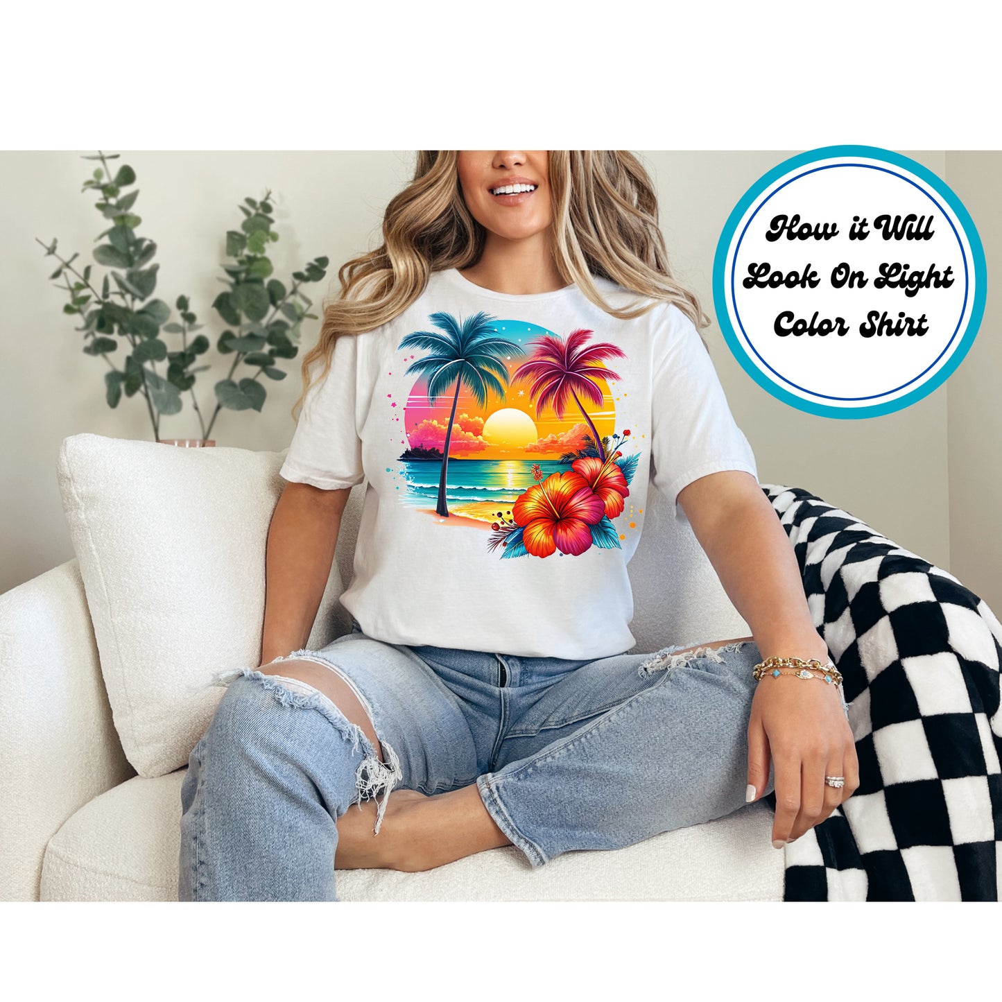 Summer DTF Transfer Iron On Heat Transfer - Ready to Press, Tropical Sunset DTF Transfer 8965