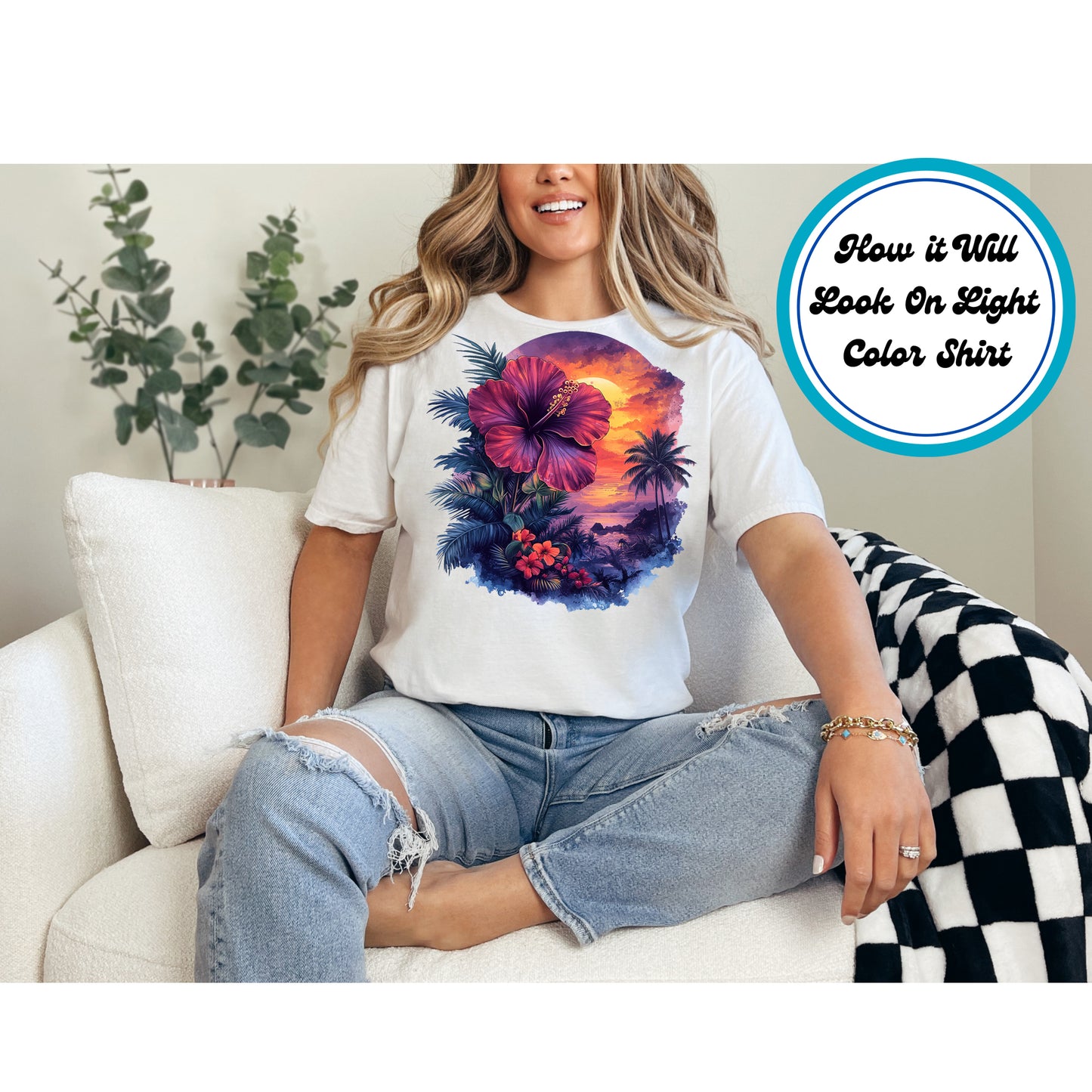 Summer DTF Transfer Iron On Heat Transfer - Ready to Press, Tropical Sunset DTF Transfer 8968