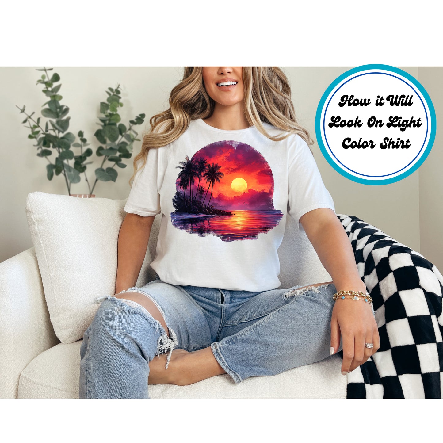 Summer DTF Transfer Iron On Heat Transfer - Ready to Press, Tropical Sunset DTF Transfer 8975