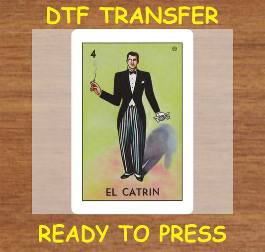 "El Catrín DTF Transfer featuring an elegant skeleton design in formal attire."