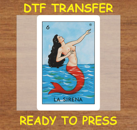 "La Sirena DTF Transfer featuring a beautiful mermaid design in ocean waves."