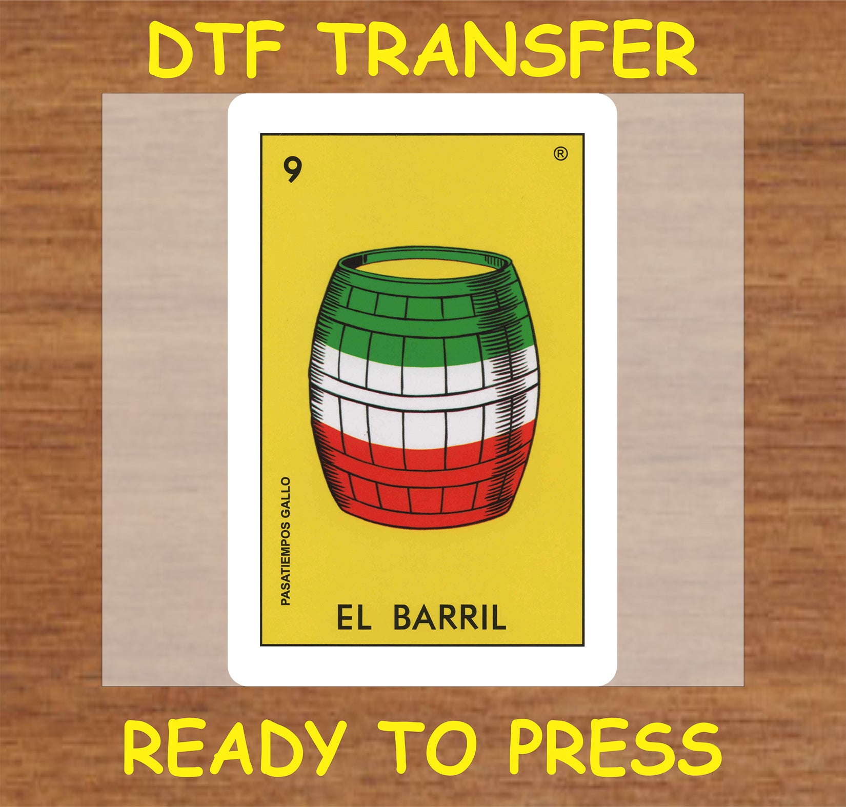 "El Barril DTF Transfer featuring a colorful barrel design."
