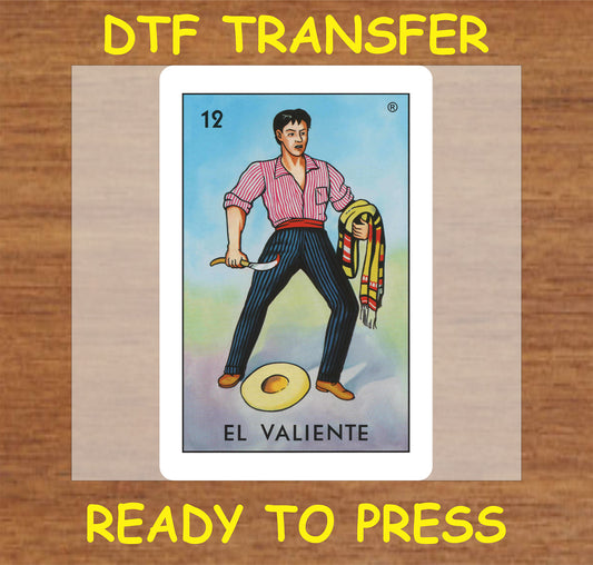 "El Valiente DTF Transfer featuring a courageous character design."