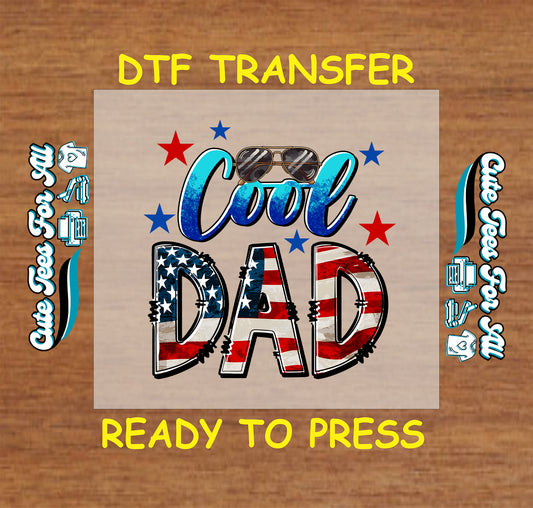 Cool Dad text with aviator sunglasses and American flag stars and stripes.