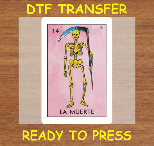 "La Muerte DTF Transfer featuring a vibrant skeleton design."