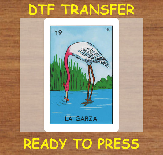  "La Garza DTF Transfer featuring an elegant flamingo in water"