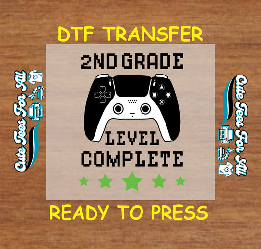 2nd Grade level complete DTF Transfer with game controller and green stars. 